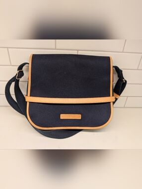 Dooney & Bourke Cabriolet Navy Canvas Messanger Crossbody Bag with Tan Trim